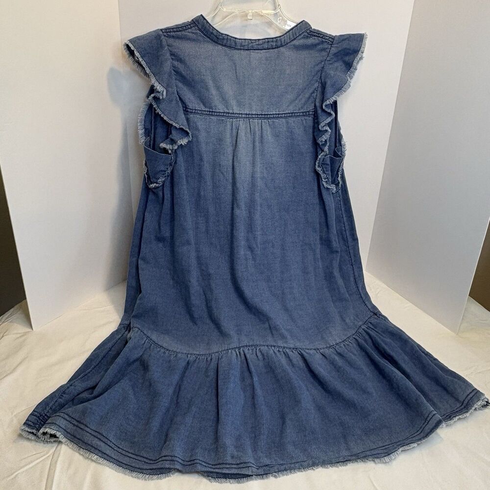 PILCRO Anthropologie Flounced Tunic Chambray Dress Blue Soft Denim Ruffle Sz S - Picture 5 of 8